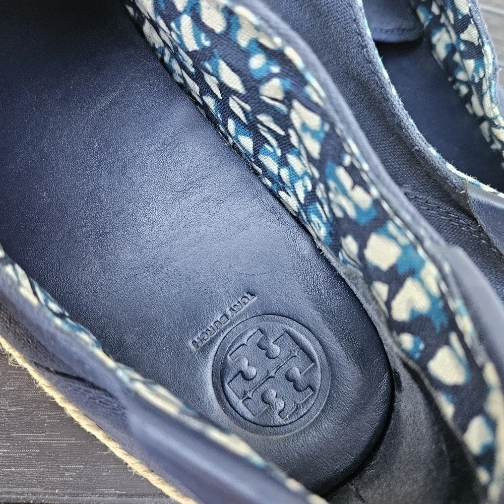 Tory Burch Platform Espadrille Sneakers Navy Blue Canvas & Jute Women's Size 11